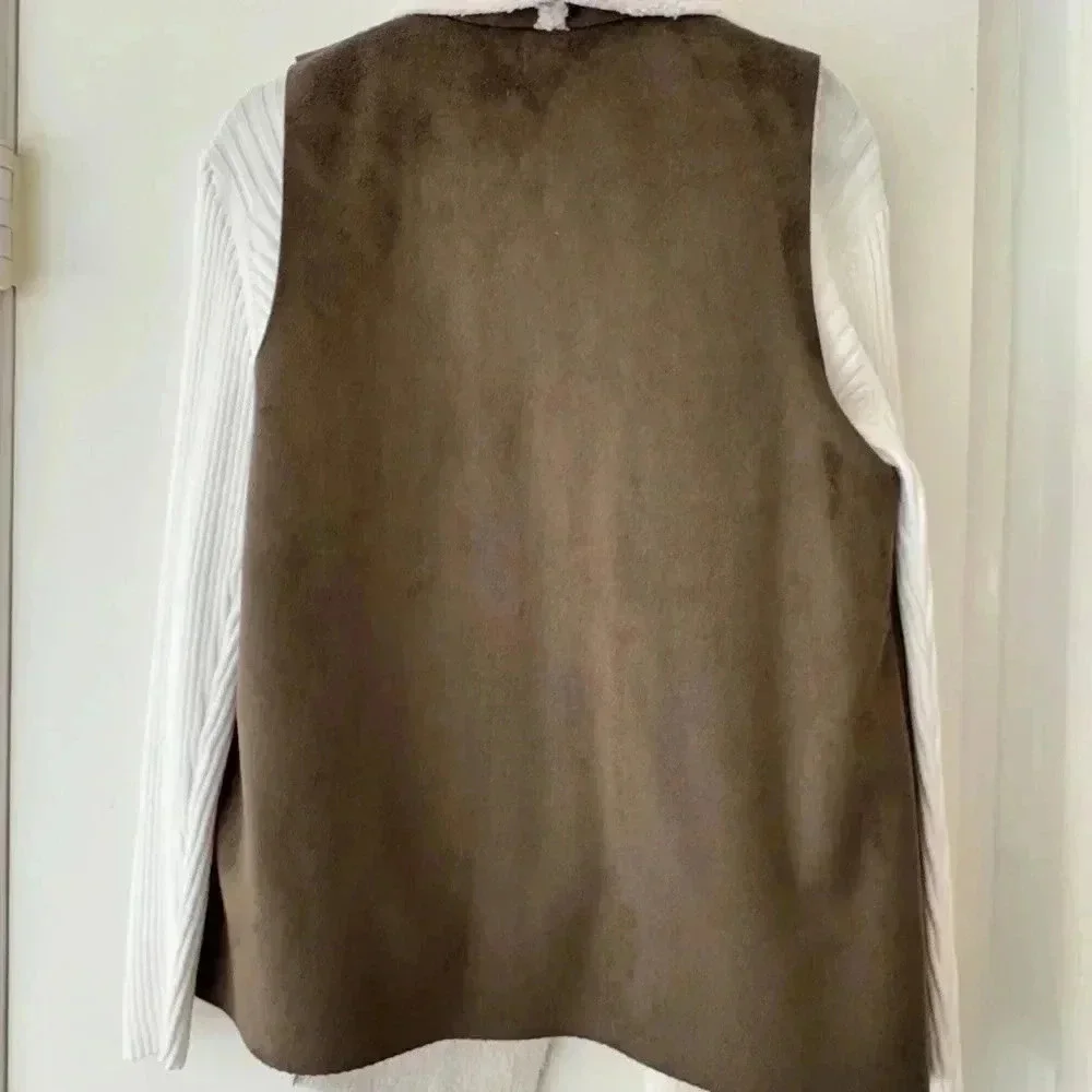 Vintage Faux Suede Shearling Vest - Size S - Picture 5 of 6
